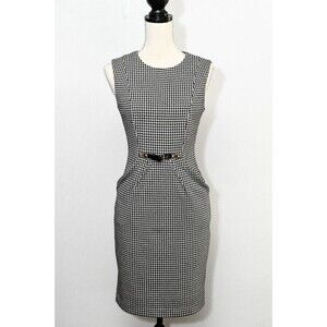 Calvin Klein Black and White houndstooth tank dress belt pockets XS